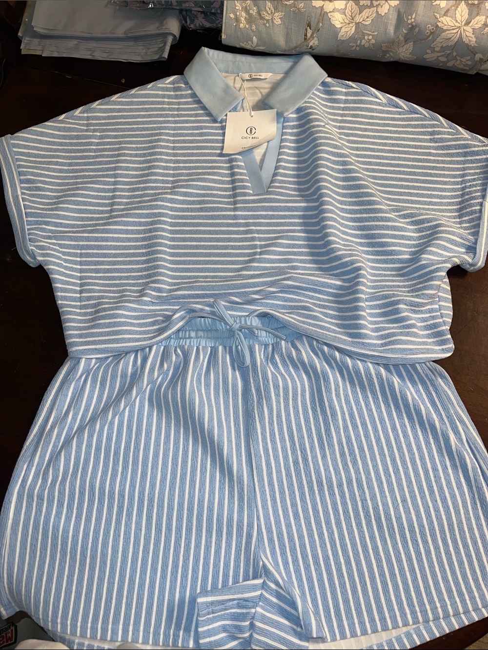Cozy Club Light Blue Striped Two-Piece Lounge Set by Ciec Rosa